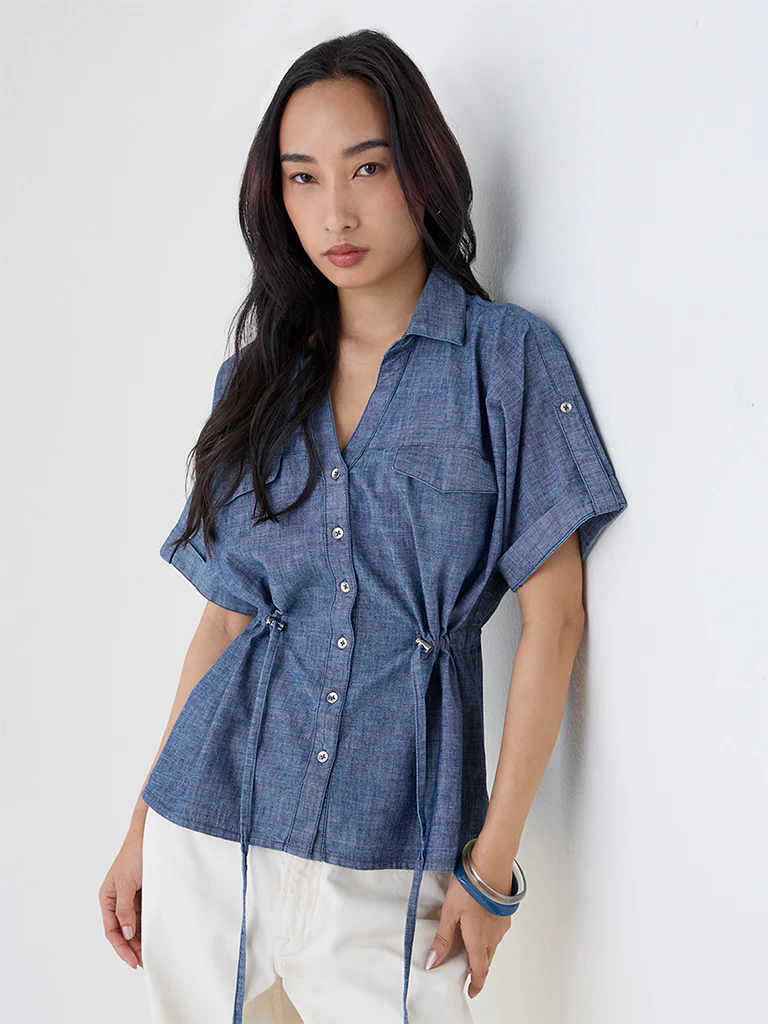 LOV Dark Blue Denim Blouse