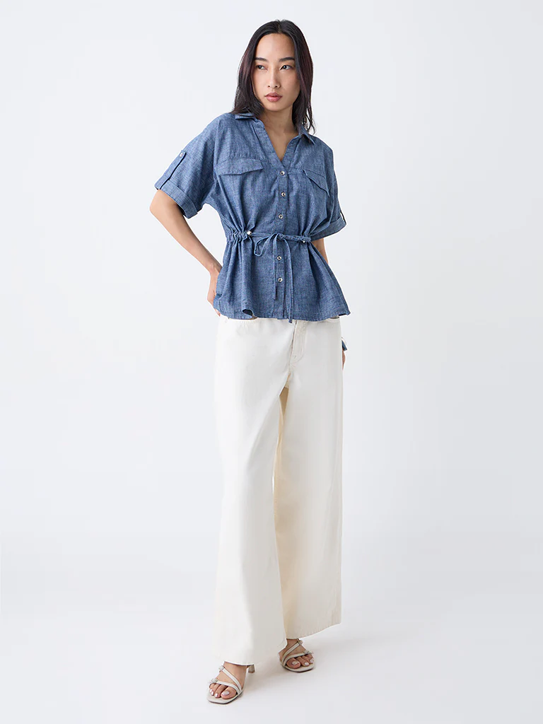 LOV Dark Blue Denim Blouse - Image 2