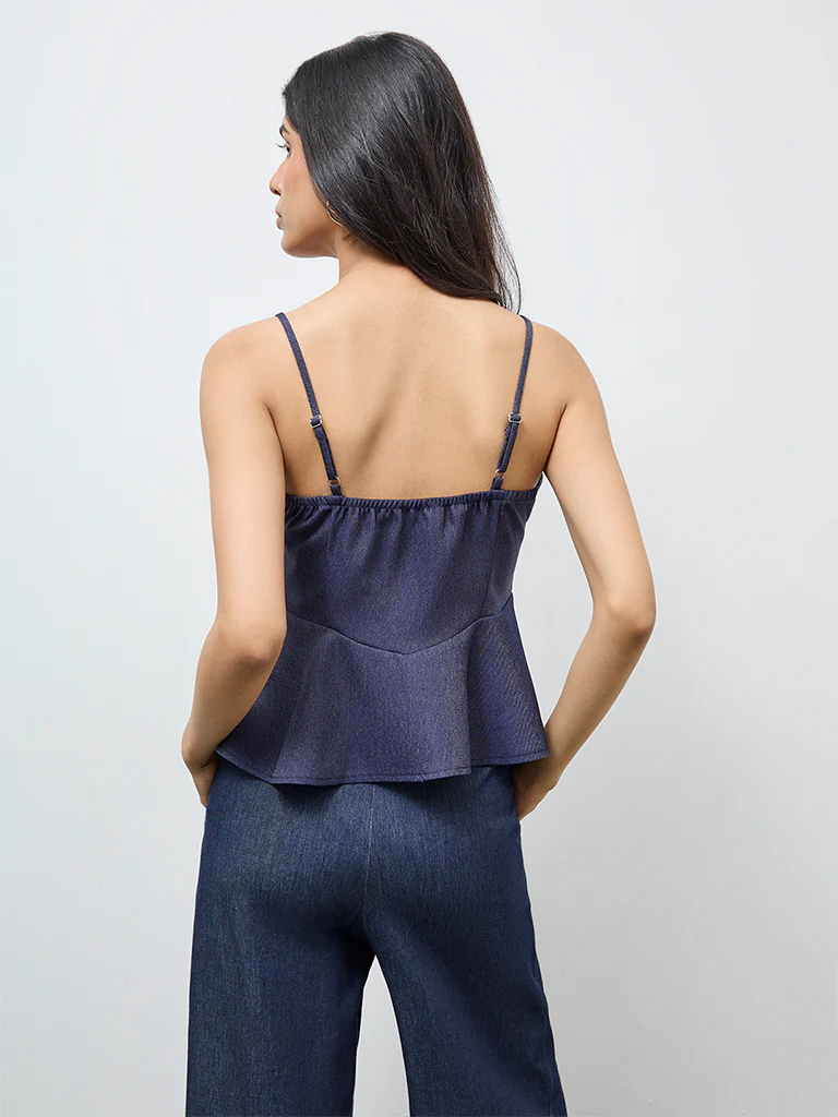 LOV Dark Blue Denim Peplum Top - Image 4
