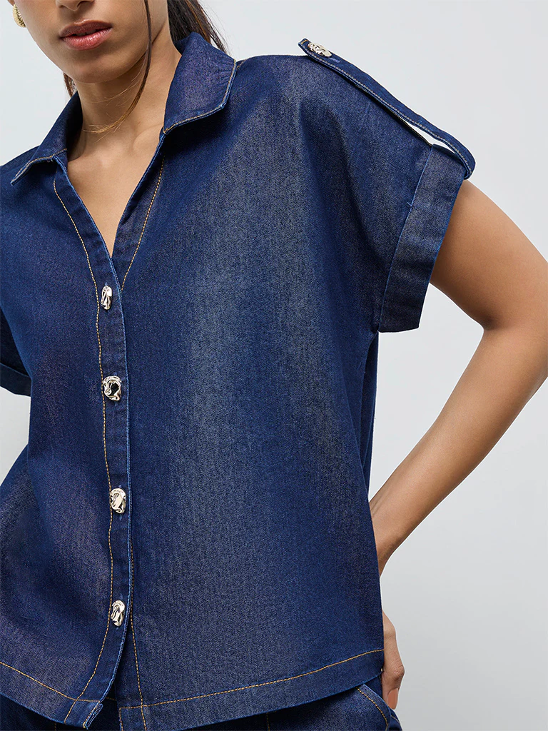 LOV Dark Blue Denim Shirt - Image 3