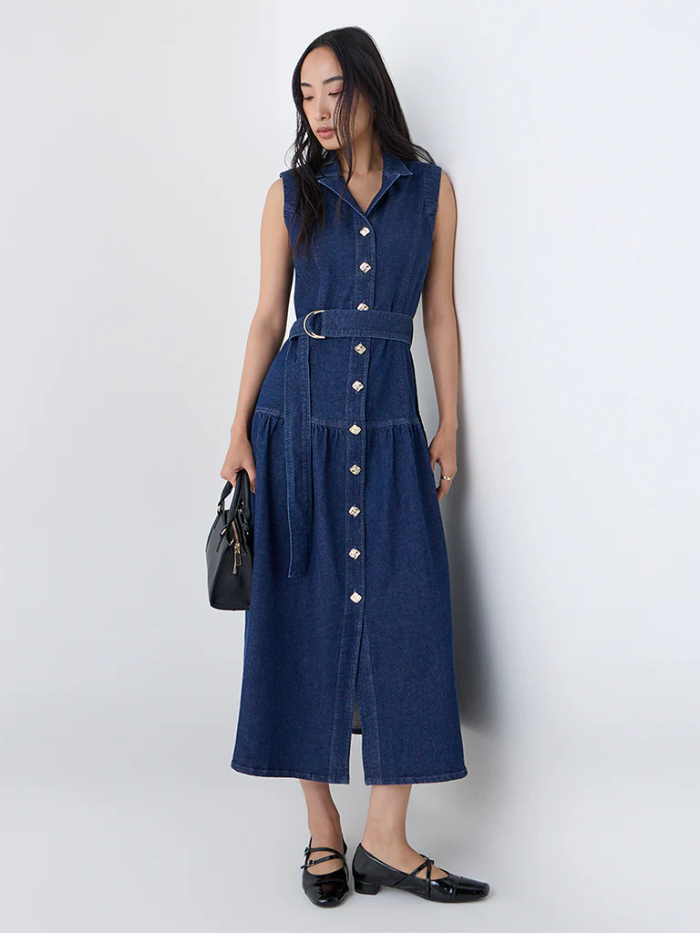 LOV Dark Blue Denim Shirt Dress with Belt