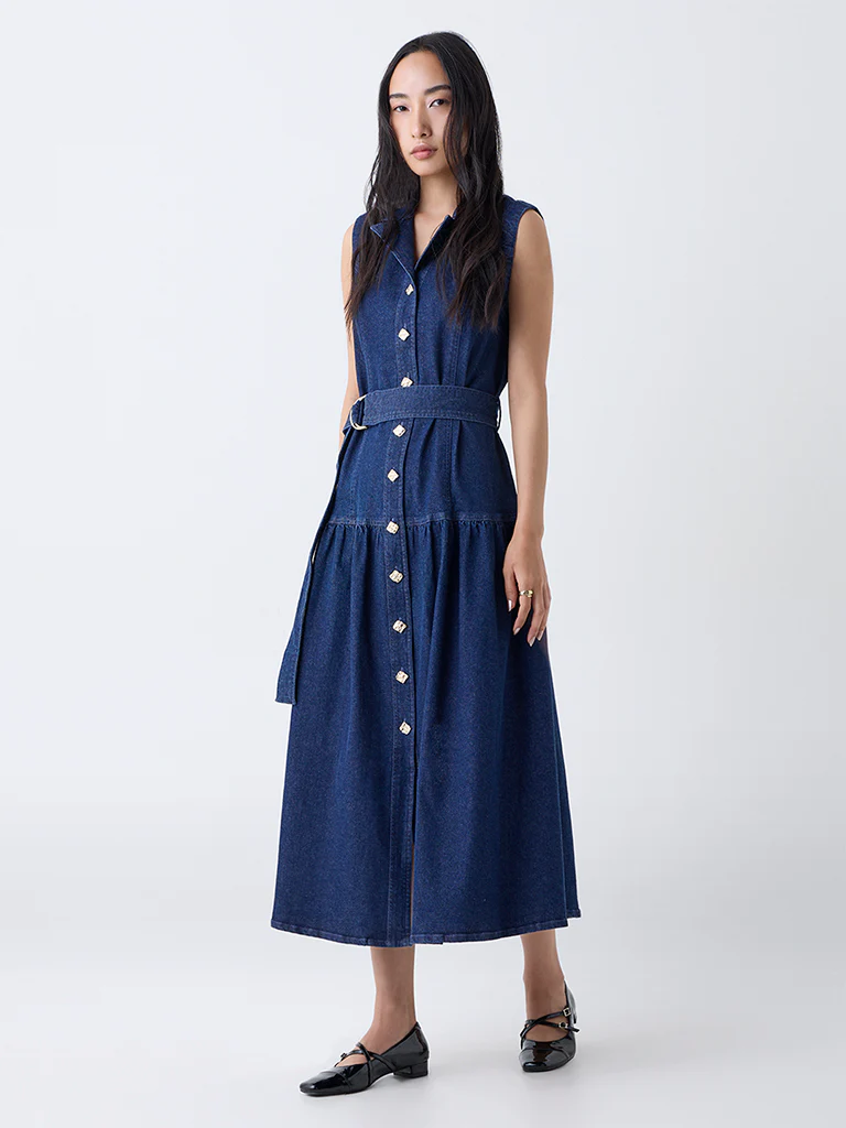 LOV Dark Blue Denim Shirt Dress with Belt - Image 2