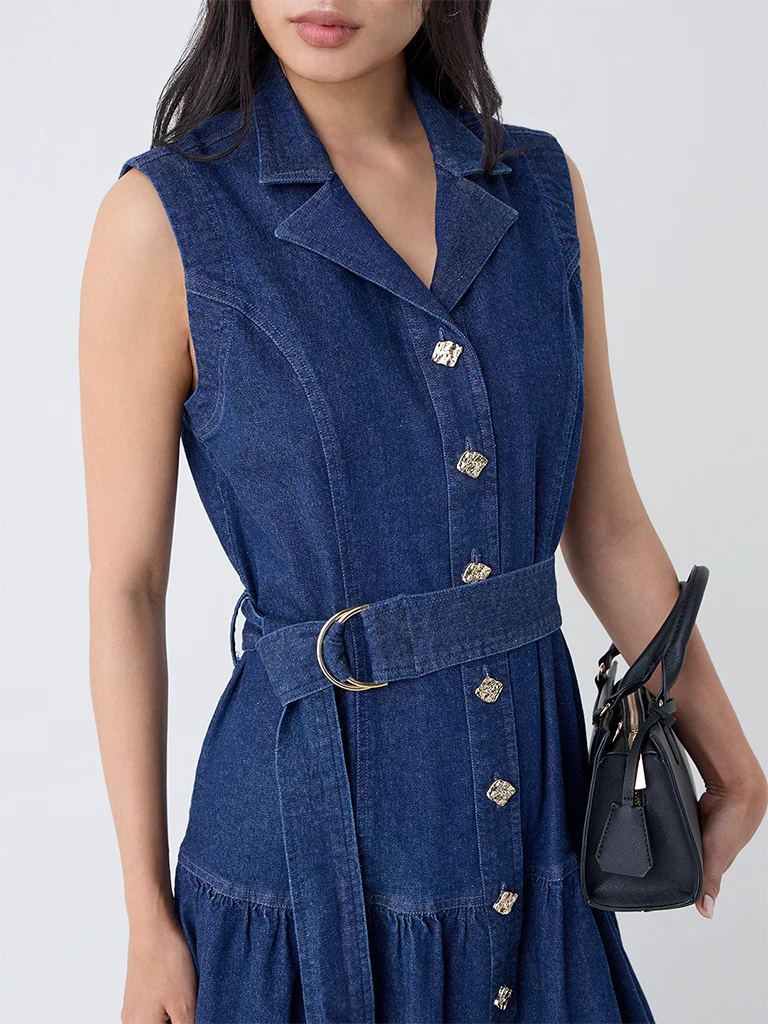 LOV Dark Blue Denim Shirt Dress with Belt - Image 3