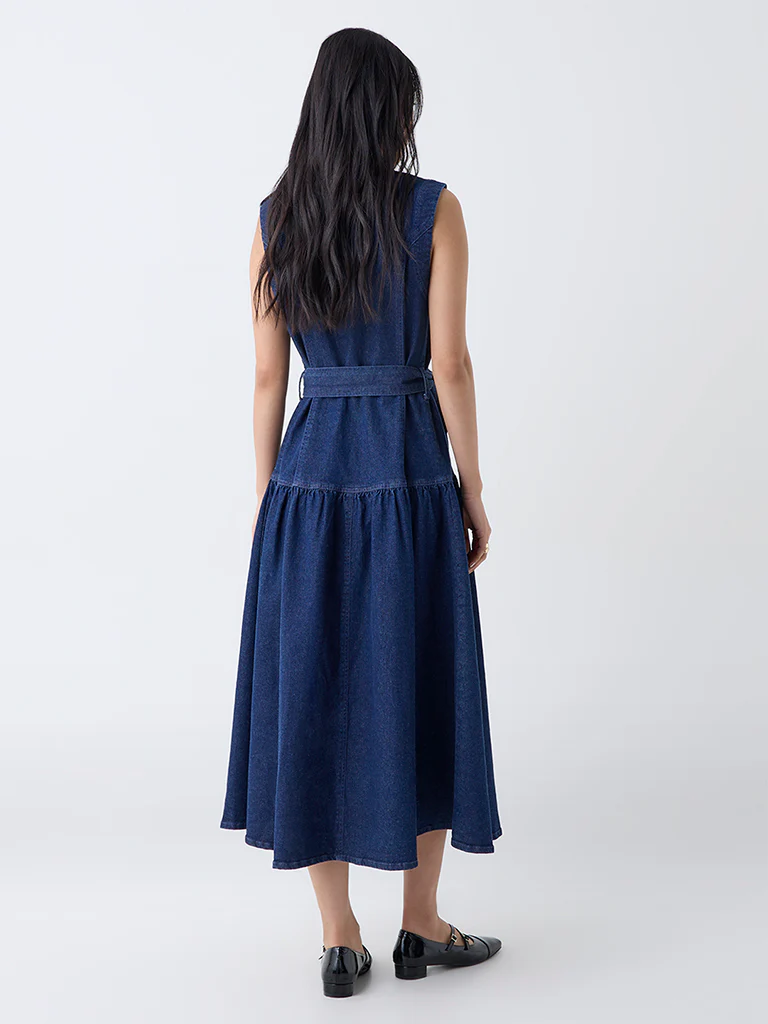 LOV Dark Blue Denim Shirt Dress with Belt - Image 4