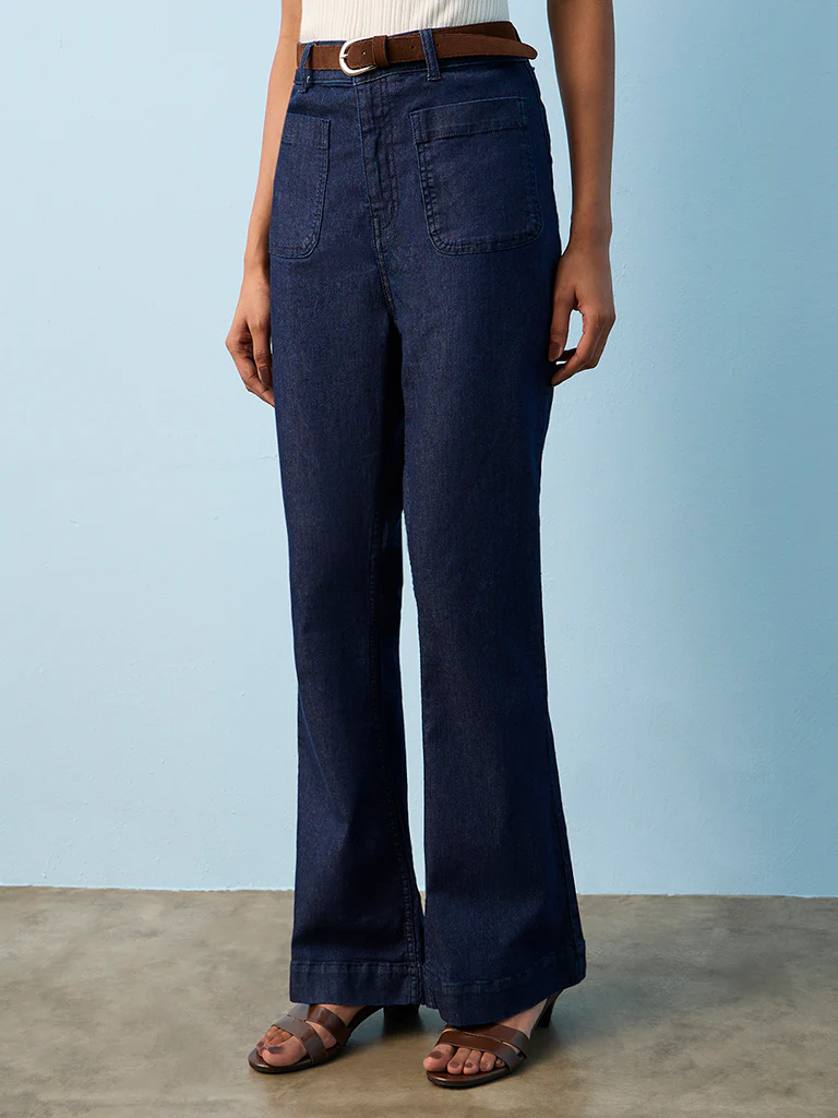 LOV Dark Blue High-Rise Bootcut Jeans with Belt - Image 2