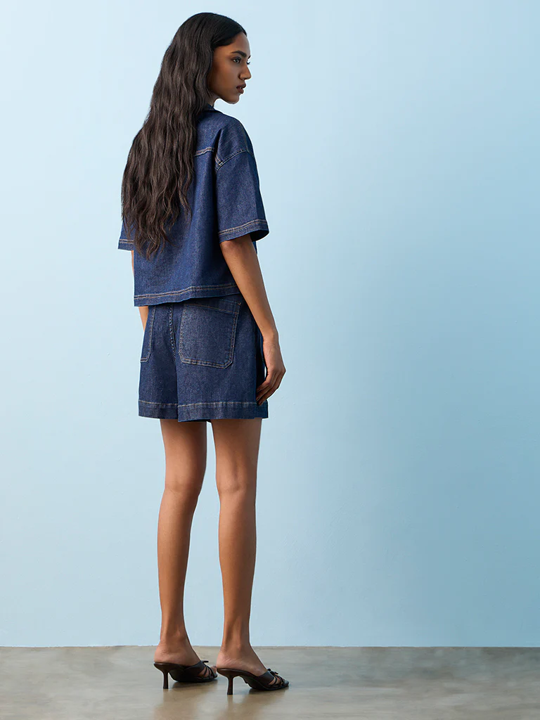 LOV Dark Blue High-Rise Denim Shorts - Image 4