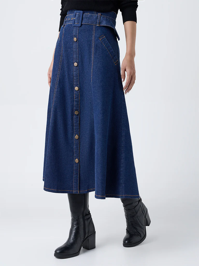LOV Dark Blue High-Rise Denim Skirt - Image 2
