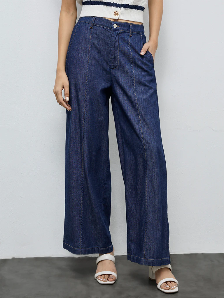 LOV Dark Blue Solid High-Rise Flared Jeans - Image 2