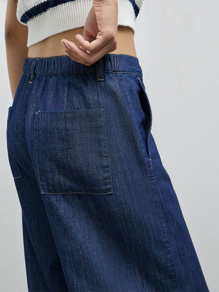 LOV Dark Blue Solid High-Rise Flared Jeans - Image 3