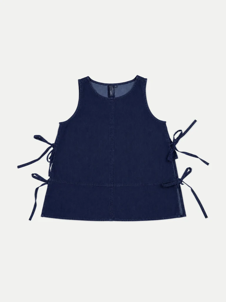 LOV Dark Blue Tie-Up Cotton-Blend Top - Image 5