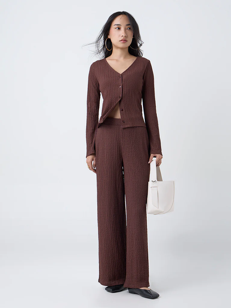 LOV Dark Brown Crinkle Textured Top - Image 2