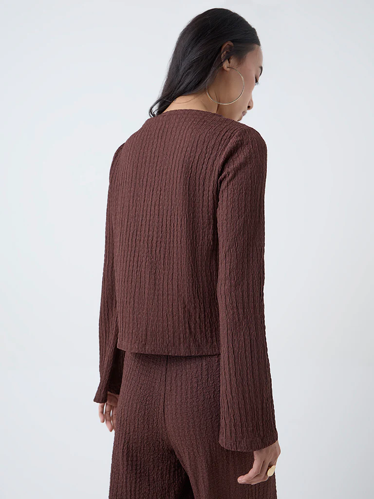 LOV Dark Brown Crinkle Textured Top - Image 4