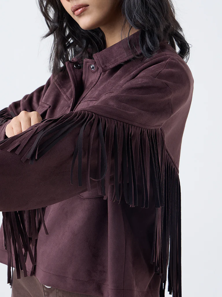 LOV Dark Brown Fringe Detailed Suede Jacket - Image 3