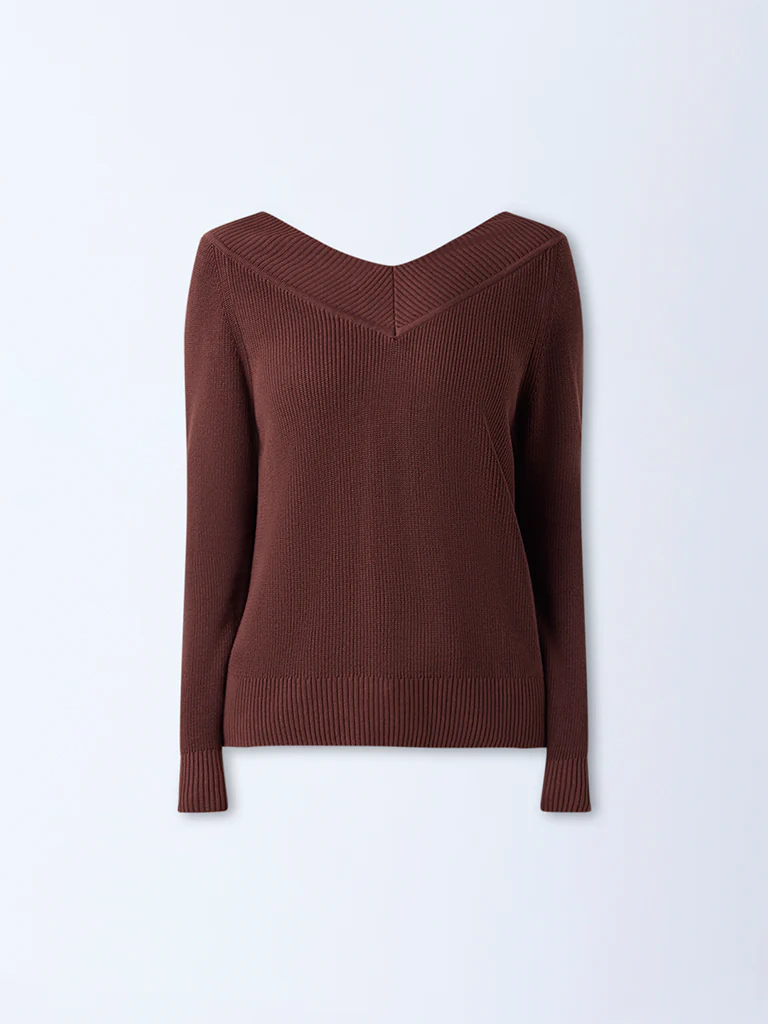 LOV Dark Brown Knit-Textured Top - Image 5