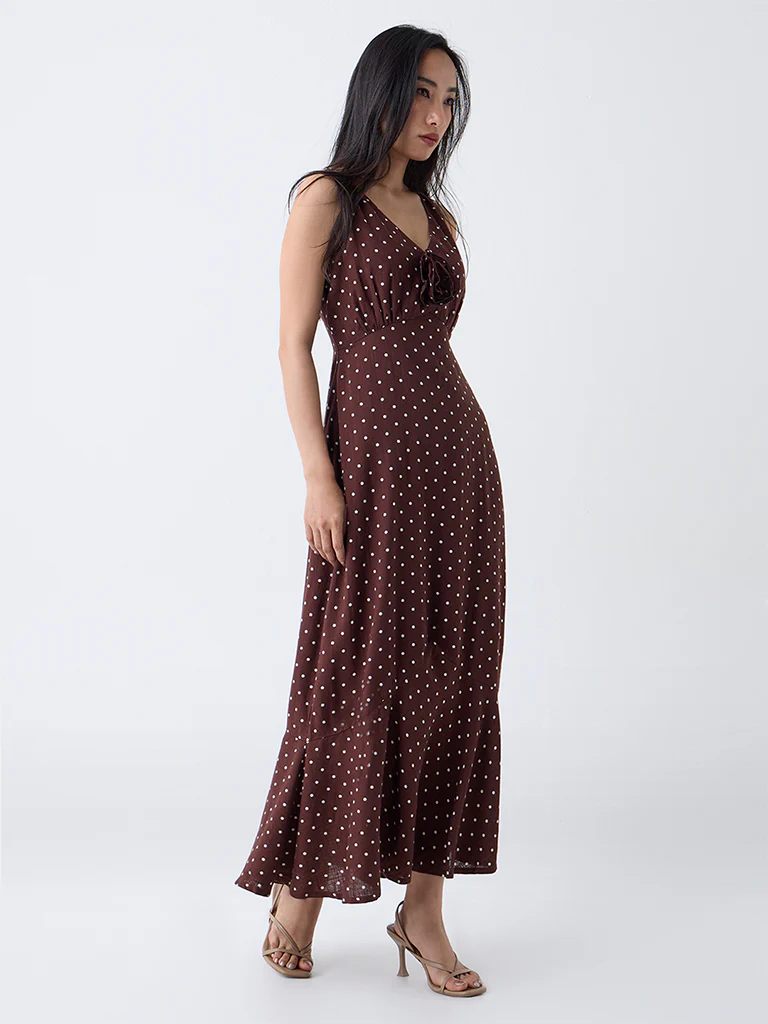 LOV Dark Brown Polka Dot Empire A-Line Dress - Image 2