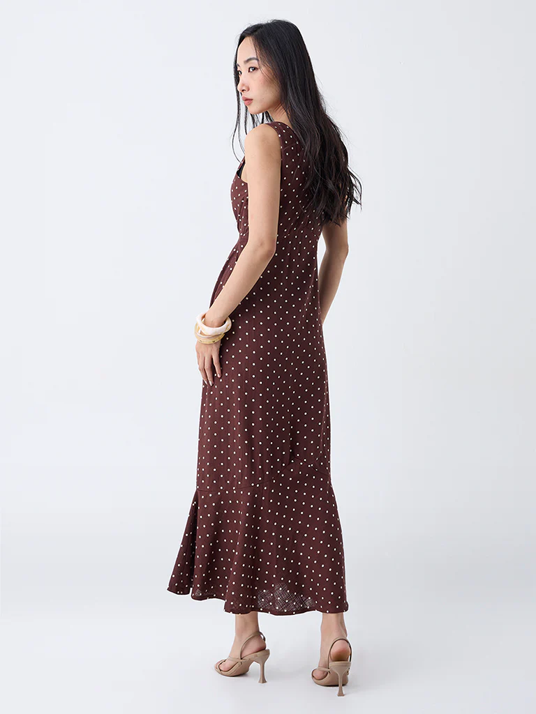 LOV Dark Brown Polka Dot Empire A-Line Dress - Image 4