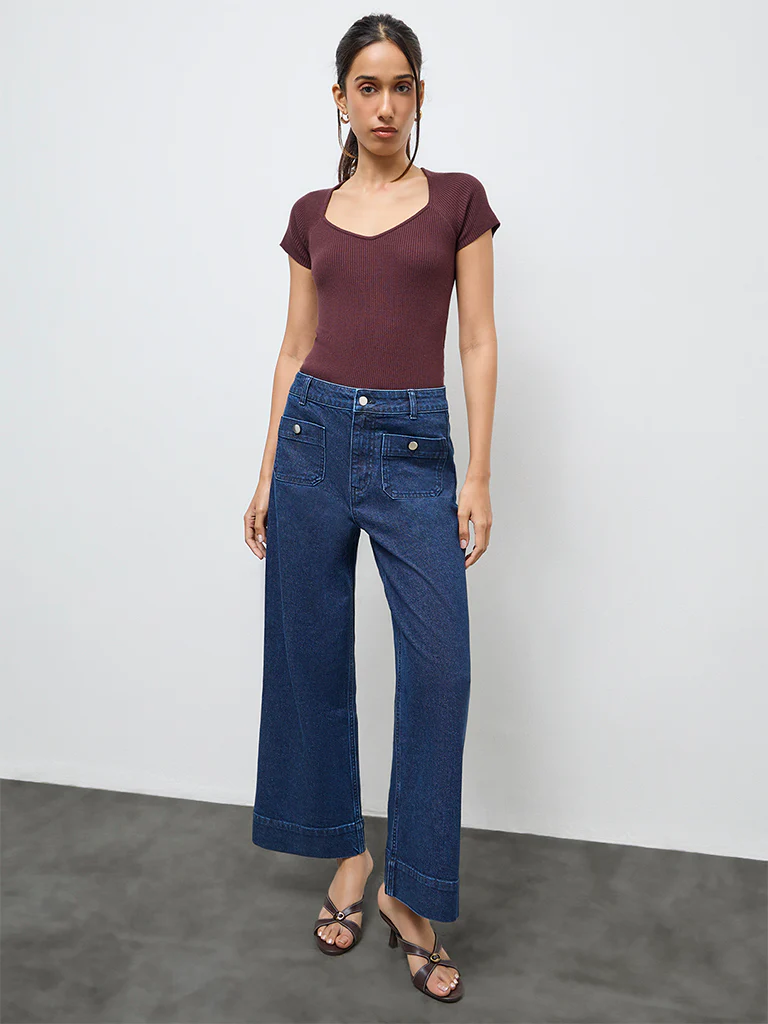 LOV Dark Brown Ribbed-Textured Top - Image 2