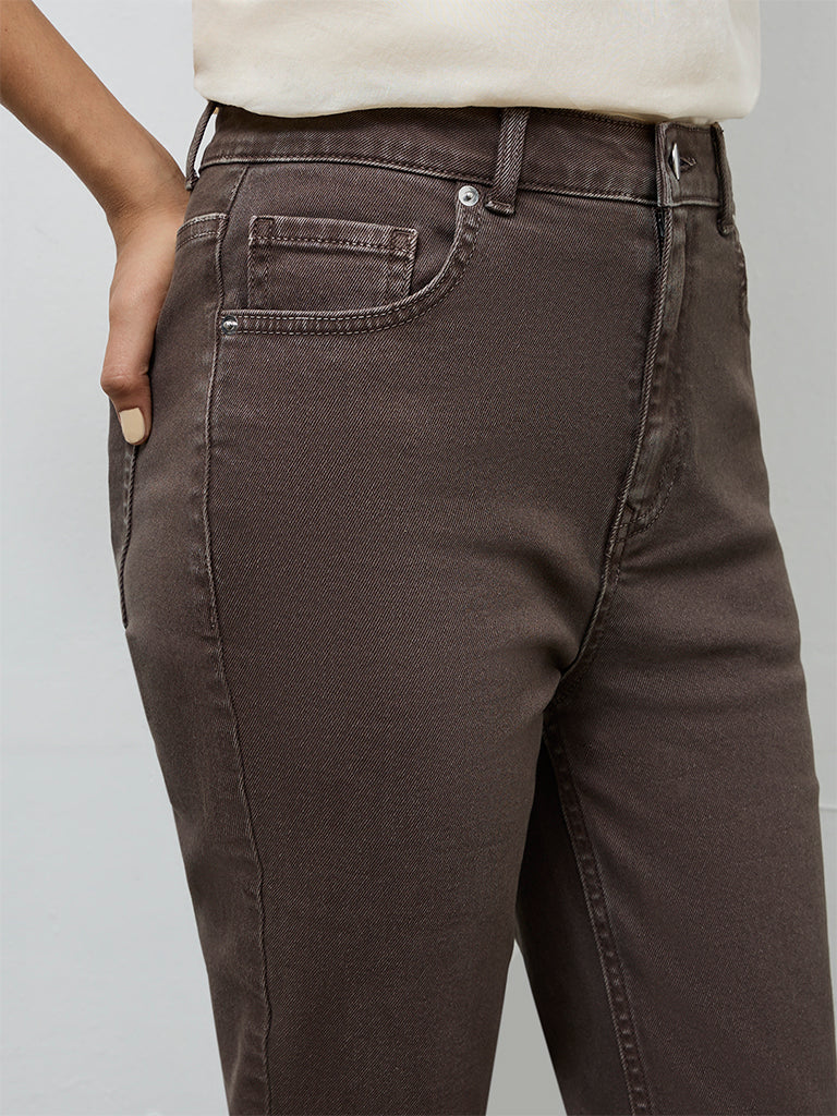 LOV Dark Brown Solid High-Rise Jeans - Image 3