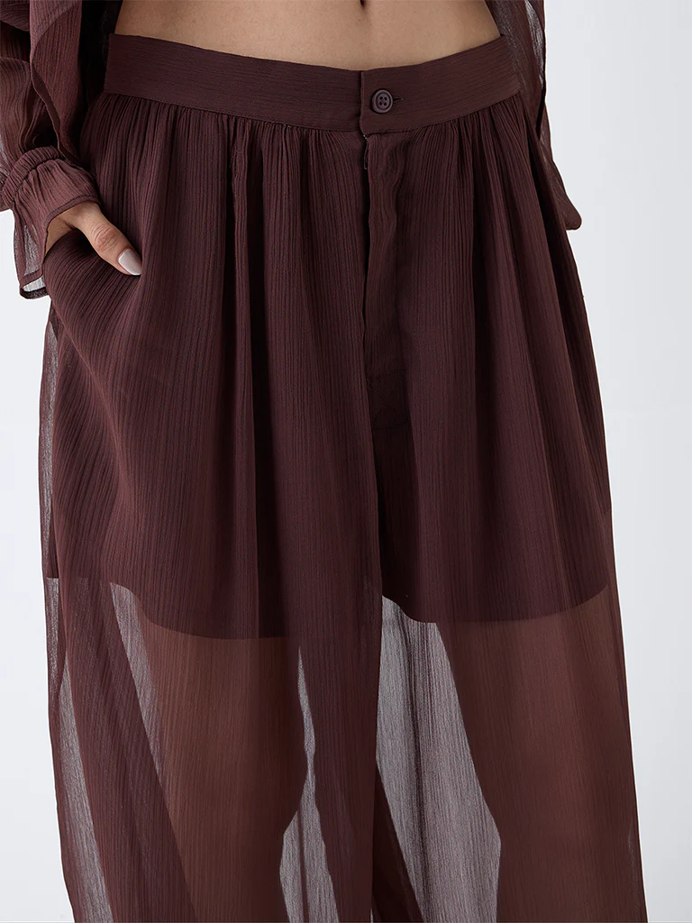 LOV Dark Brown Textured High-Rise Harem-Style Pants - Image 3