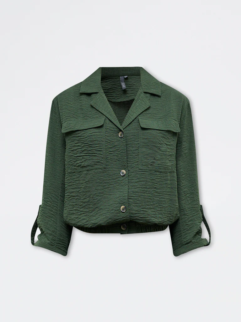 LOV Dark Green Crinkle-Textured Blouse - Image 5