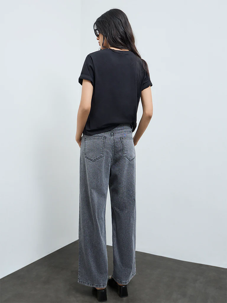 LOV Dark Grey Faded Relaxed-Fit High-Rise Jeans - Image 4