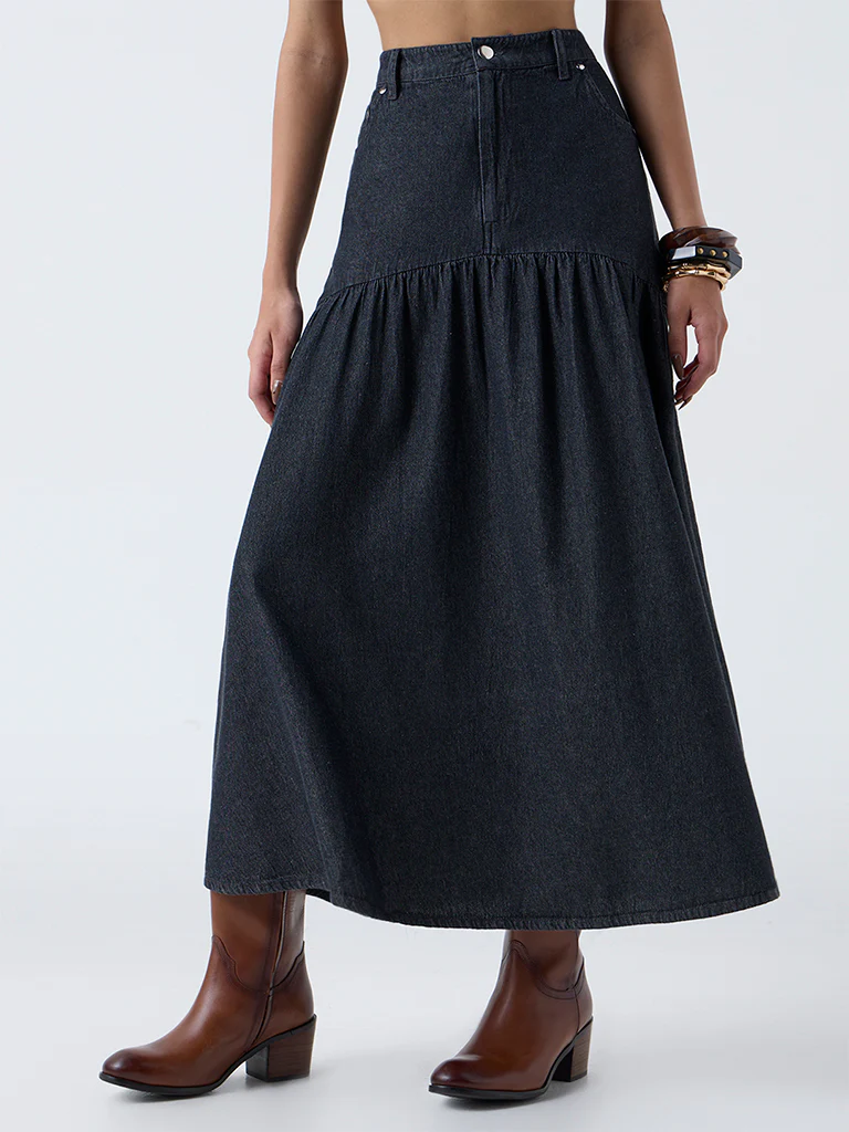 LOV Dark Grey High-Rise Denim Skirt - Image 2