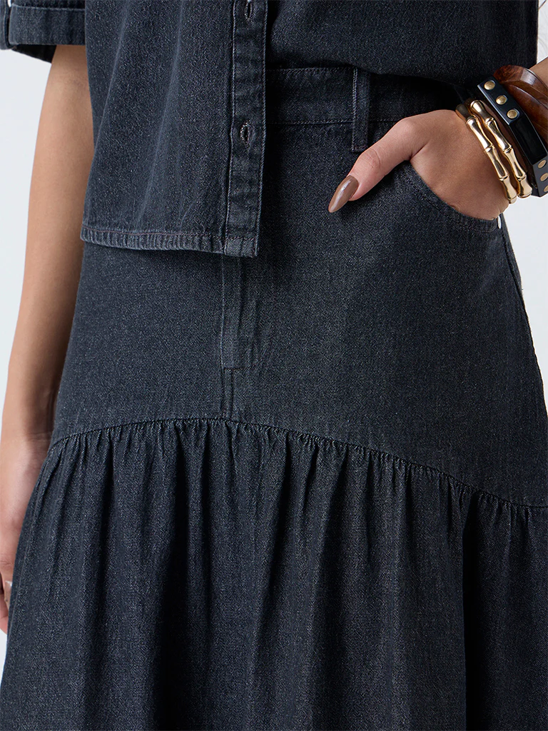 LOV Dark Grey High-Rise Denim Skirt - Image 3