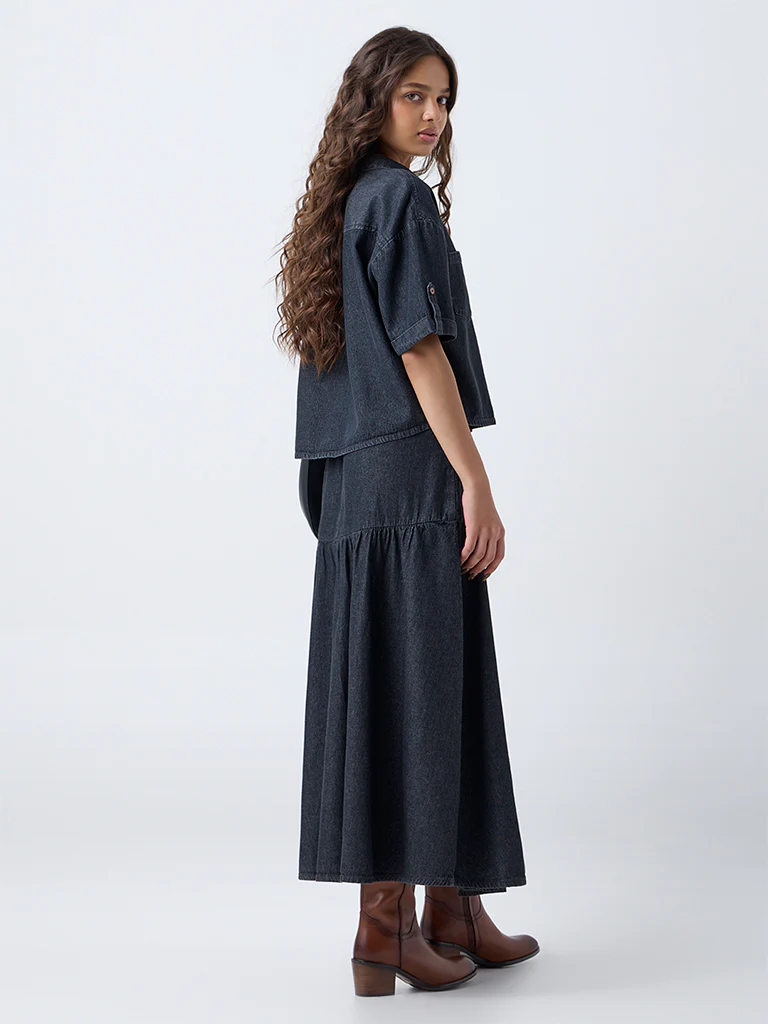 LOV Dark Grey High-Rise Denim Skirt - Image 4