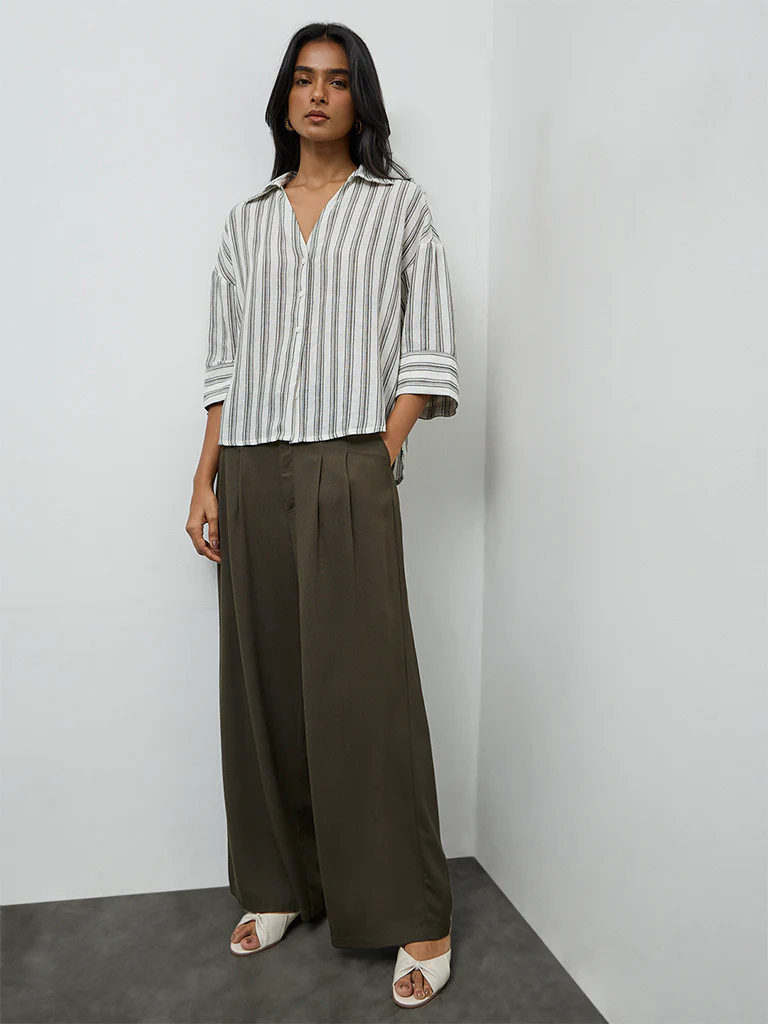 LOV Dark Olive High-Rise Trousers