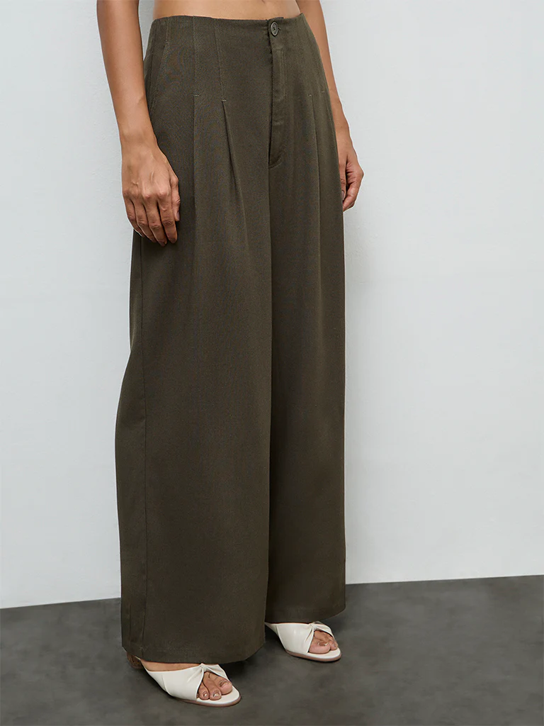 LOV Dark Olive High-Rise Trousers - Image 2
