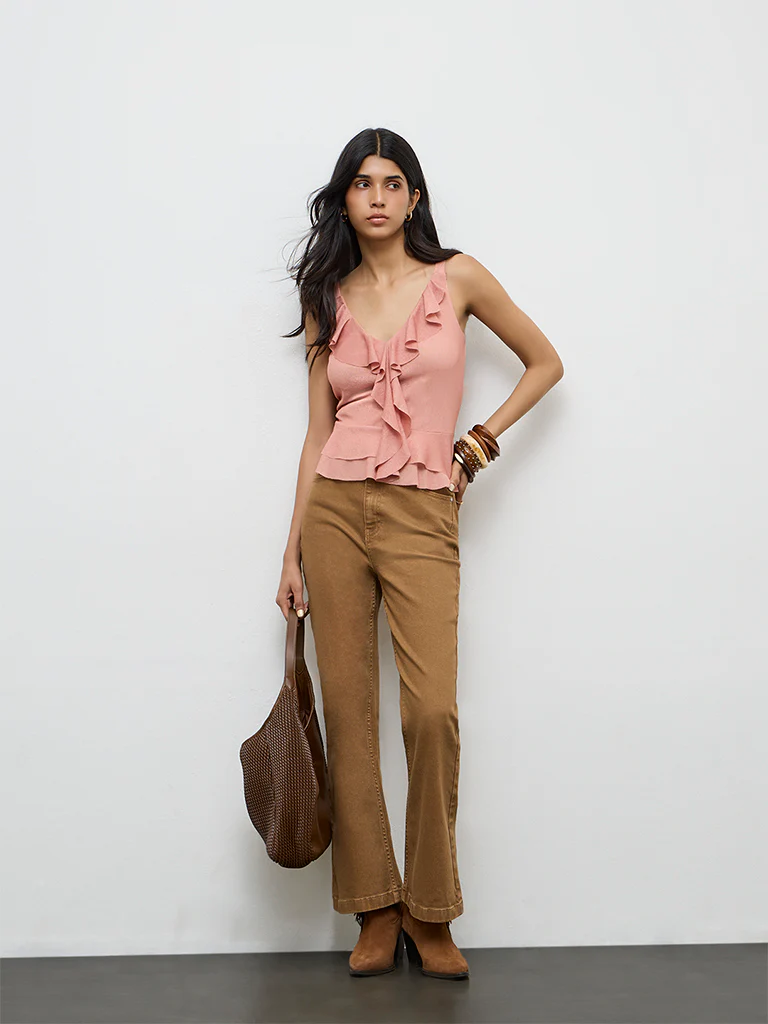 LOV Dusty Peach Ruffle-Detail Top - Image 2
