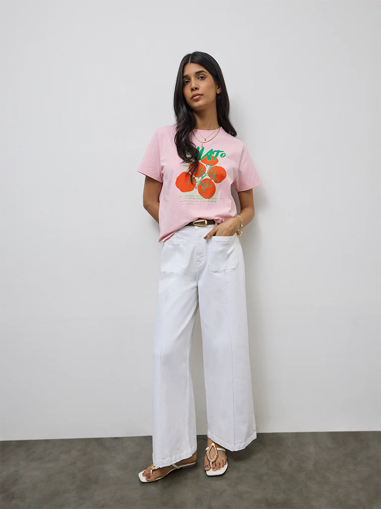 LOV Dusty Pink Graphic Printed Cotton-Blend T-Shirt - Image 2
