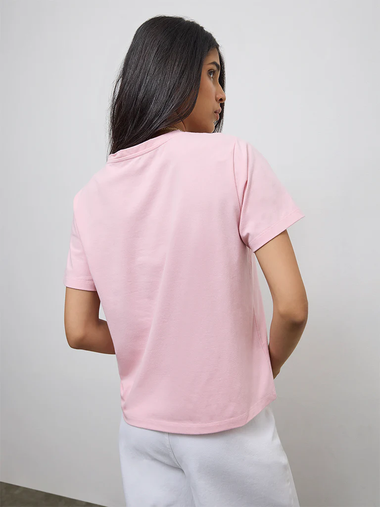 LOV Dusty Pink Graphic Printed Cotton-Blend T-Shirt - Image 4