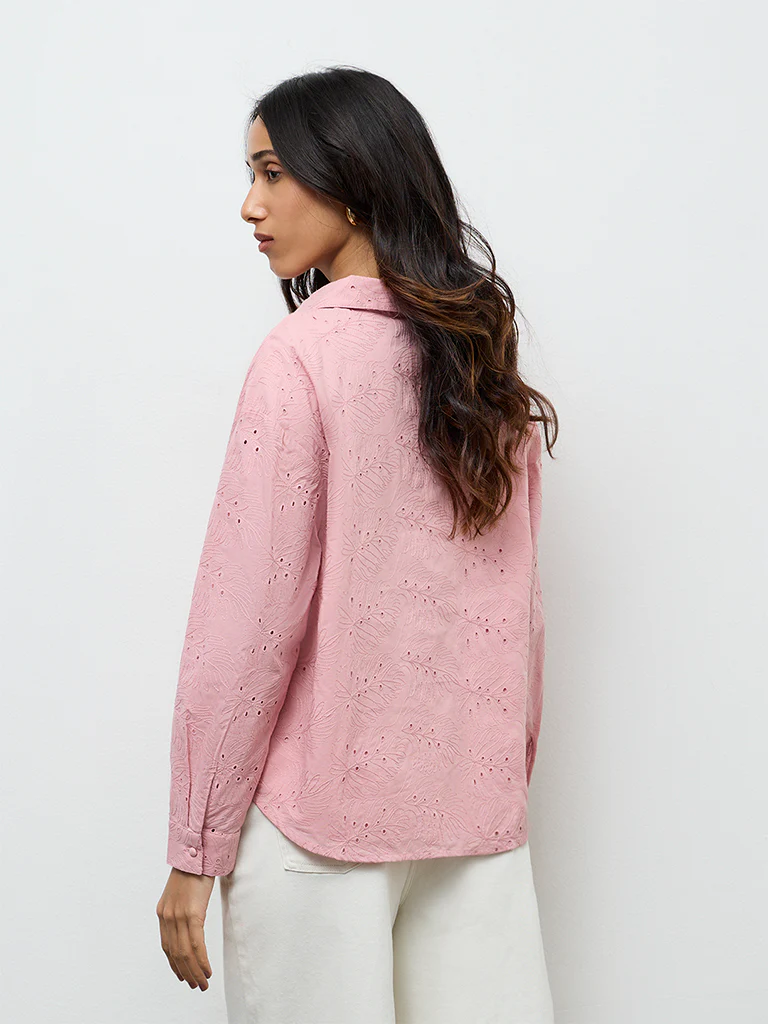 LOV Dusty Pink Schiffli Embroidered Cotton Shirt - Image 4