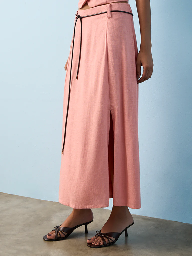 LOV Dusty Pink Solid High-Rise Linen-Blend Skirt - Image 2