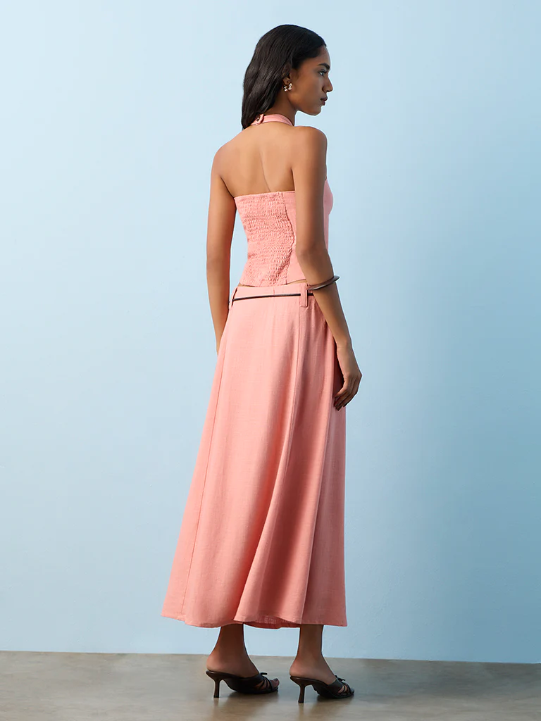 LOV Dusty Pink Solid High-Rise Linen-Blend Skirt - Image 4