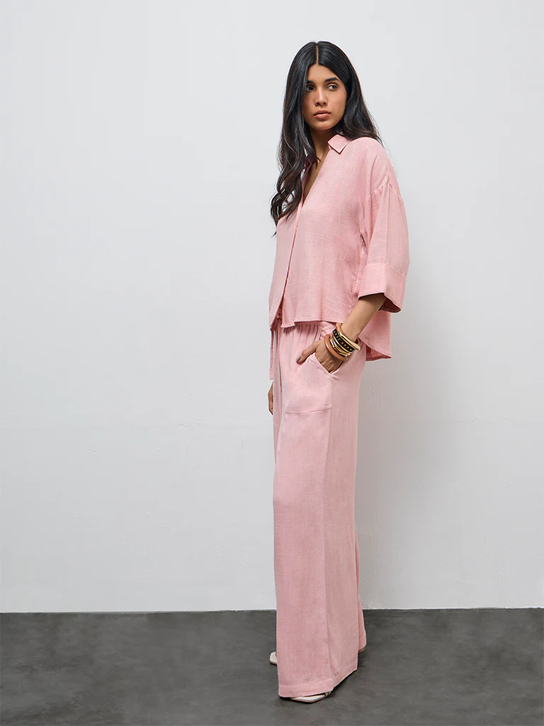 LOV Dusty Pink Solid High-Rise Pants