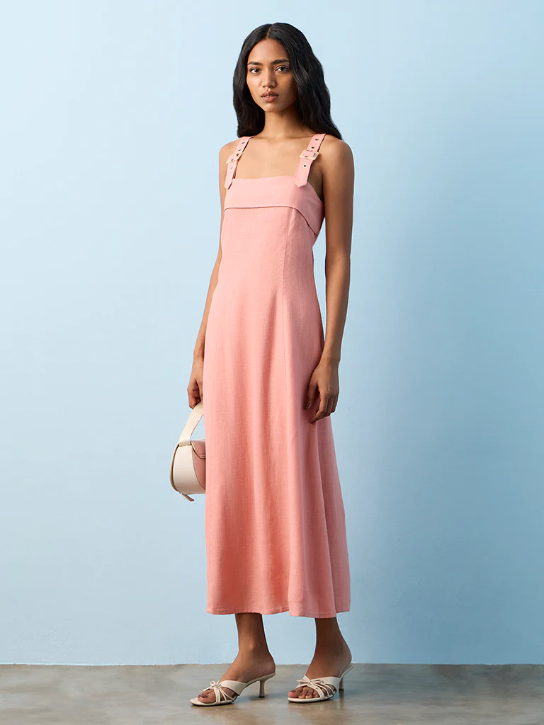 LOV Dusty Pink Solid Linen-Blend A-Line Dress - Image 2