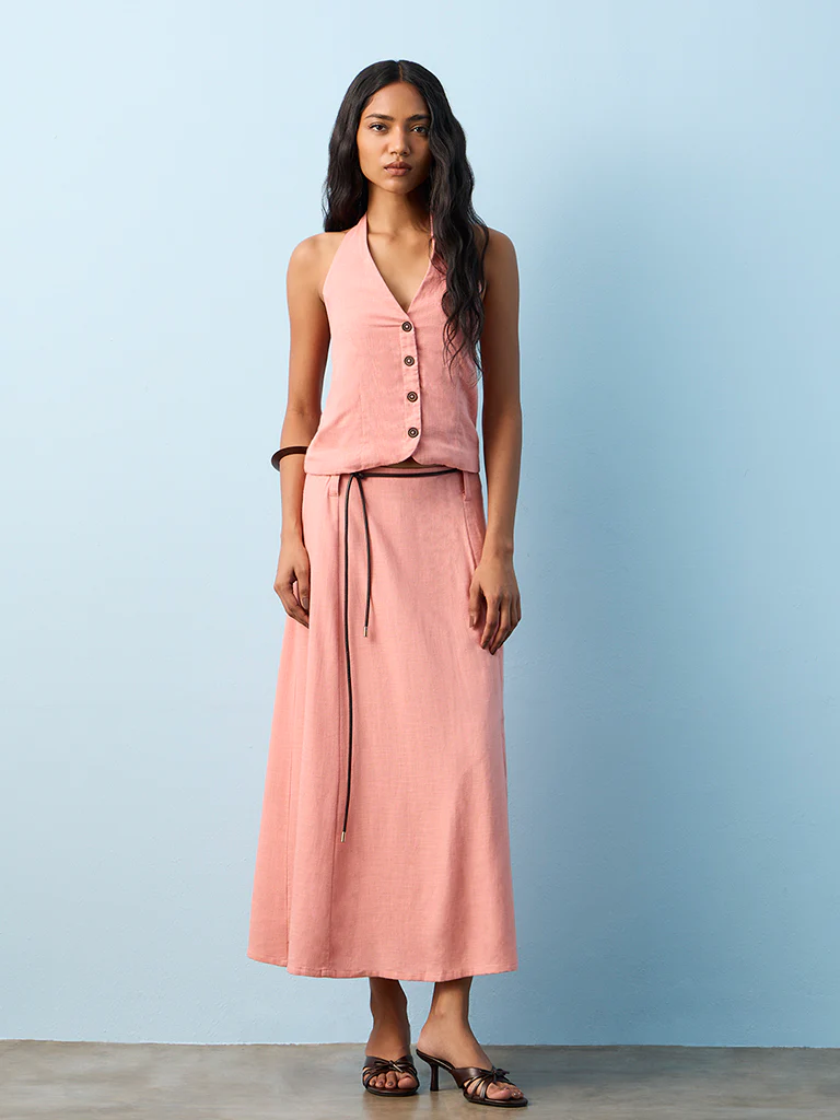 LOV Dusty Pink Solid Linen-Blend Waistcoat - Image 2