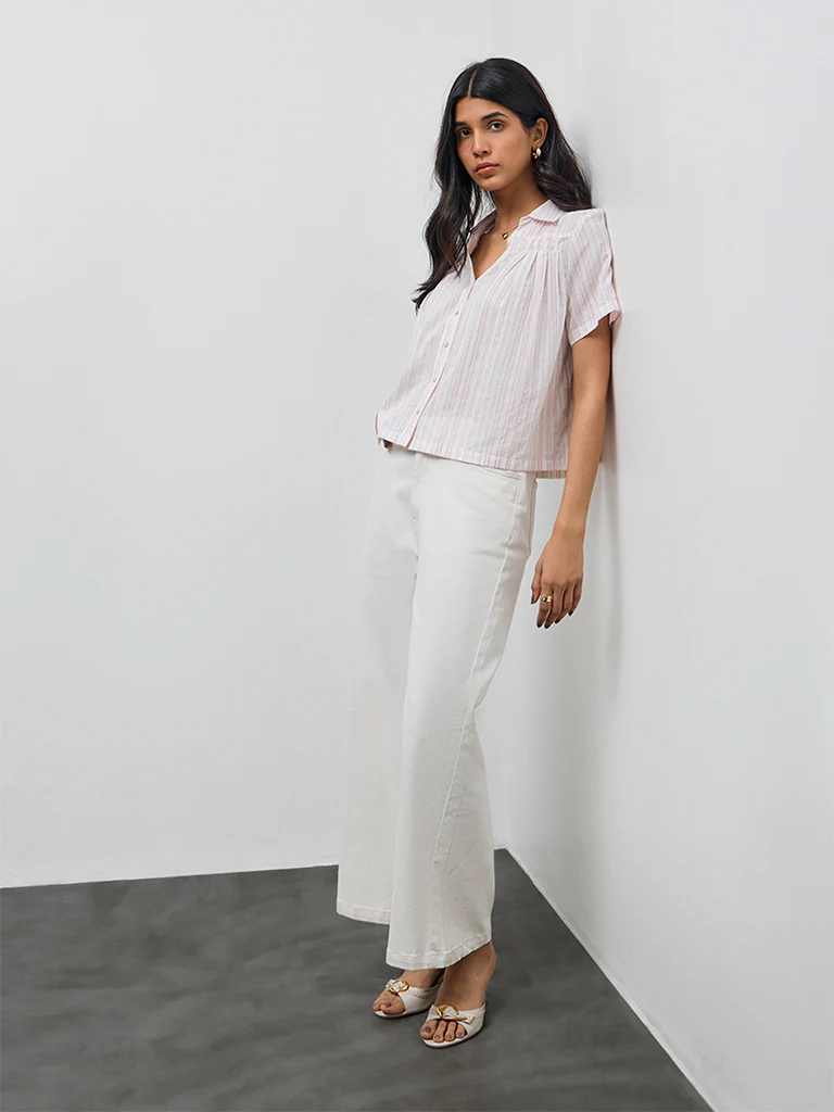 LOV Dusty Pink Striped Cotton Blouse