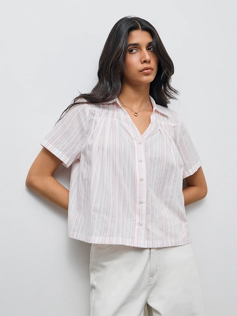 LOV Dusty Pink Striped Cotton Blouse - Image 2