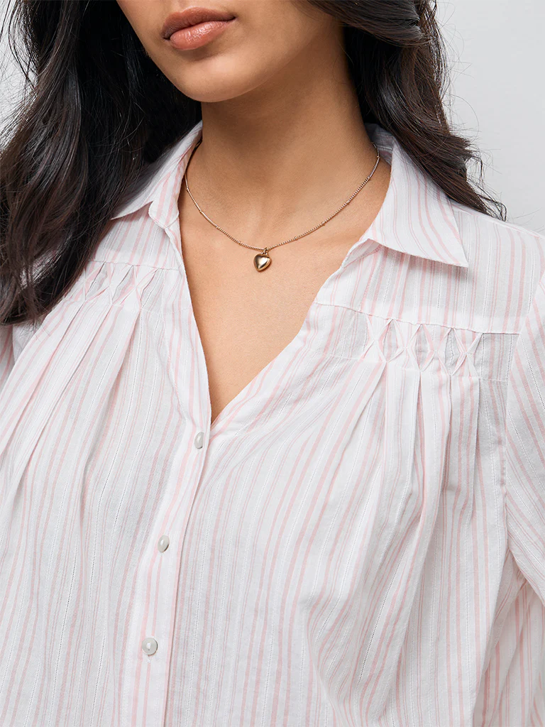 LOV Dusty Pink Striped Cotton Blouse - Image 3