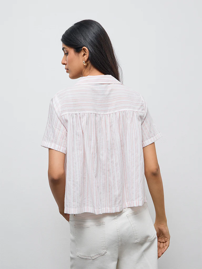 LOV Dusty Pink Striped Cotton Blouse - Image 4