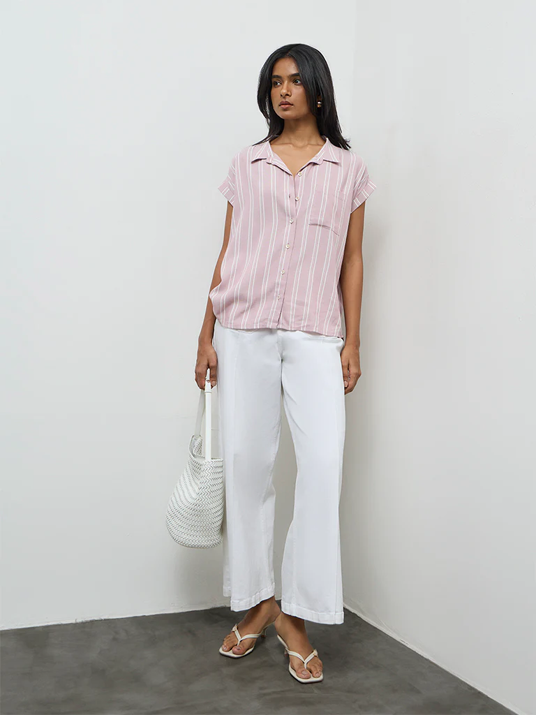 LOV Dusty Pink Striped Cotton Shirt - Image 2