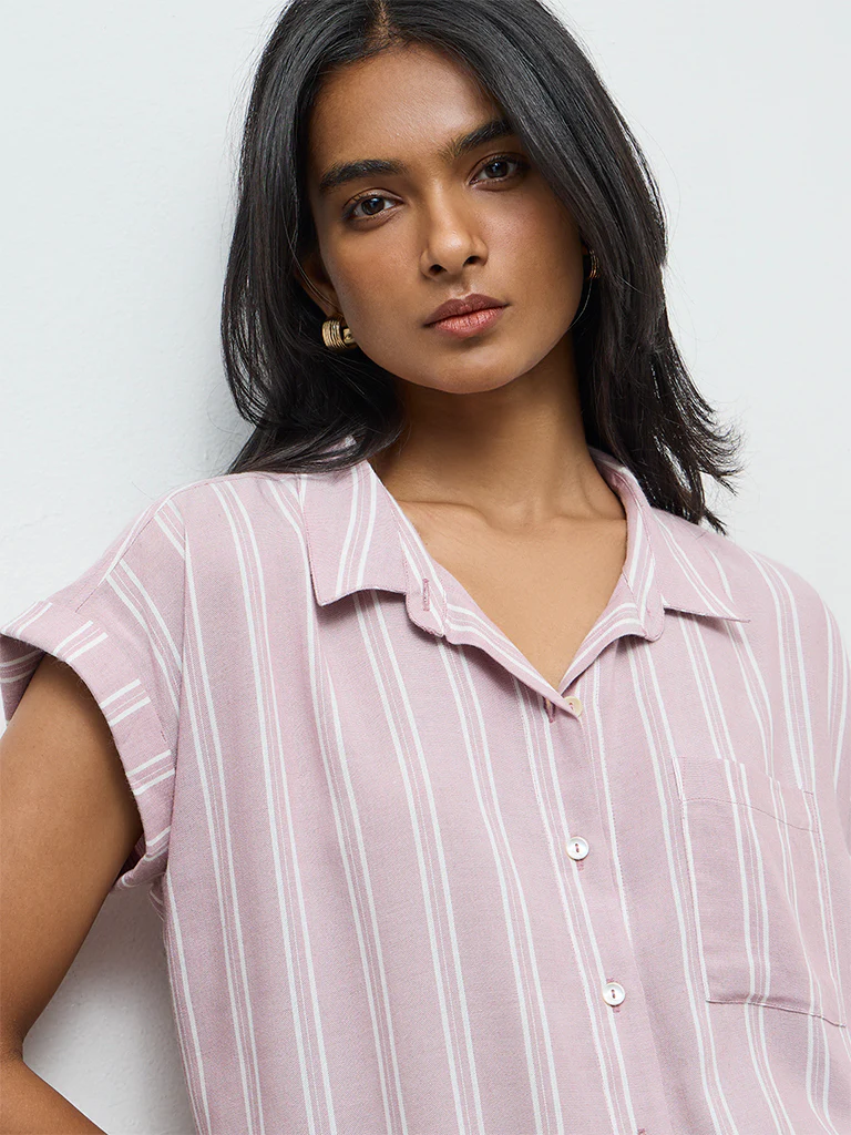 LOV Dusty Pink Striped Cotton Shirt - Image 3