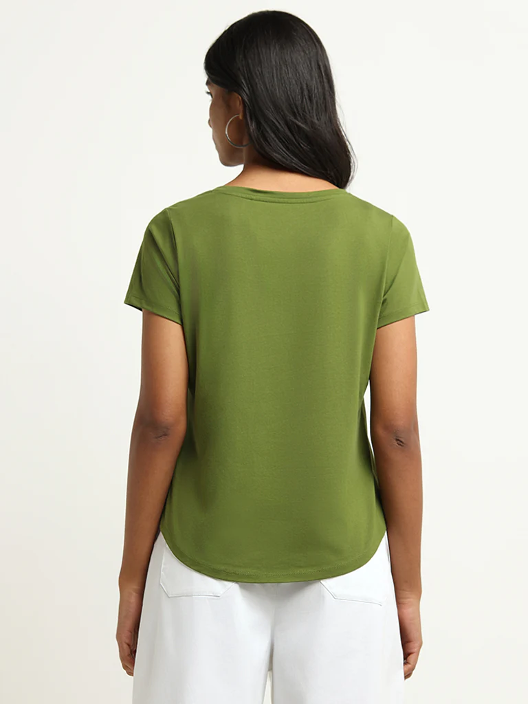 LOV Green Floral Print Cotton T-Shirt - Image 4
