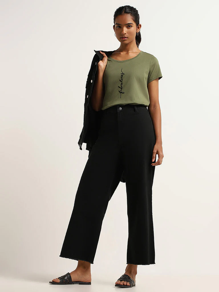 LOV Green Printed Cotton T-Shirt - Image 3