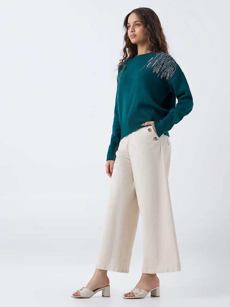 LOV Green Stud-Detailed Sweater - Image 2