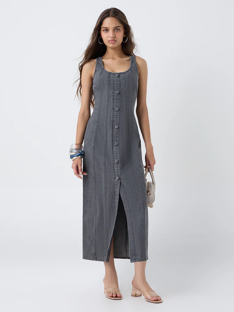 LOV Grey Denim A-Line Dress - Image 2