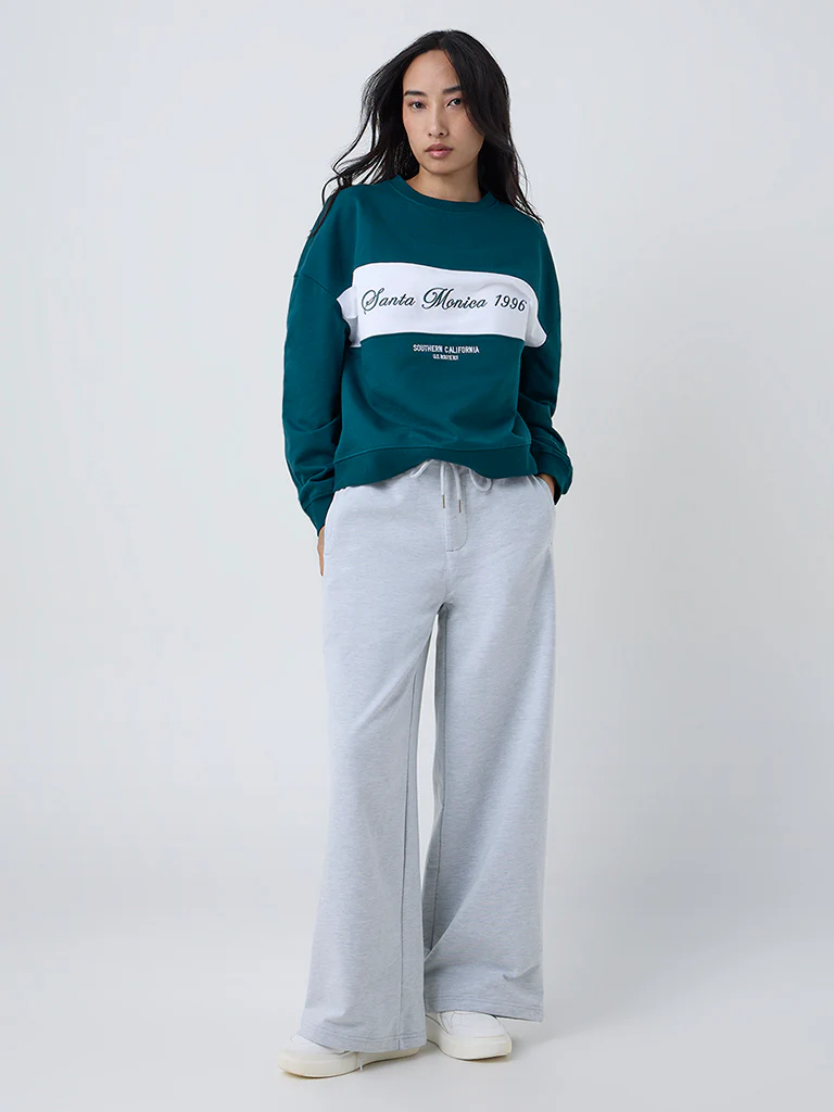 LOV Grey High-Rise Cotton-Blend Track Pants
